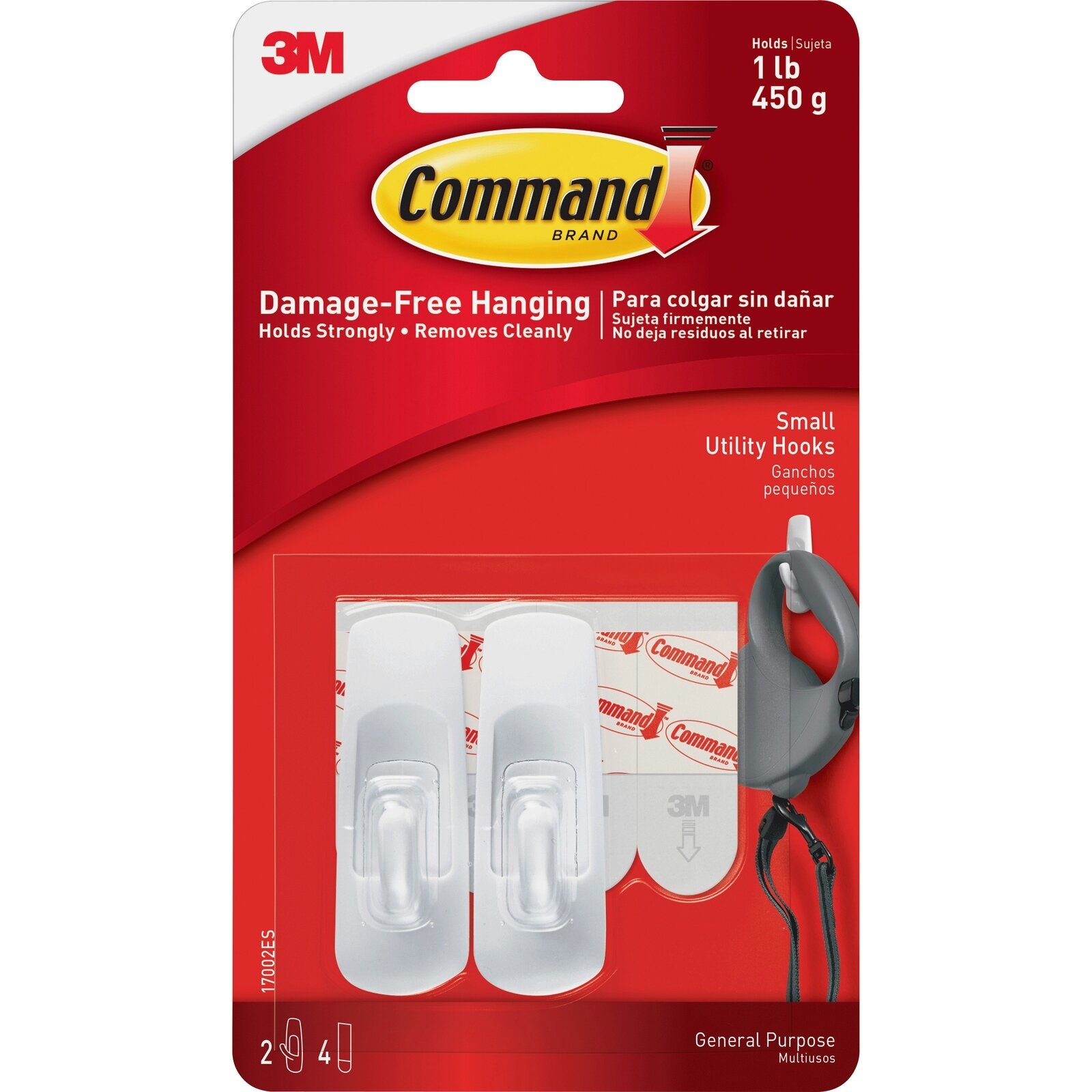 Red packaging of two white command hooks