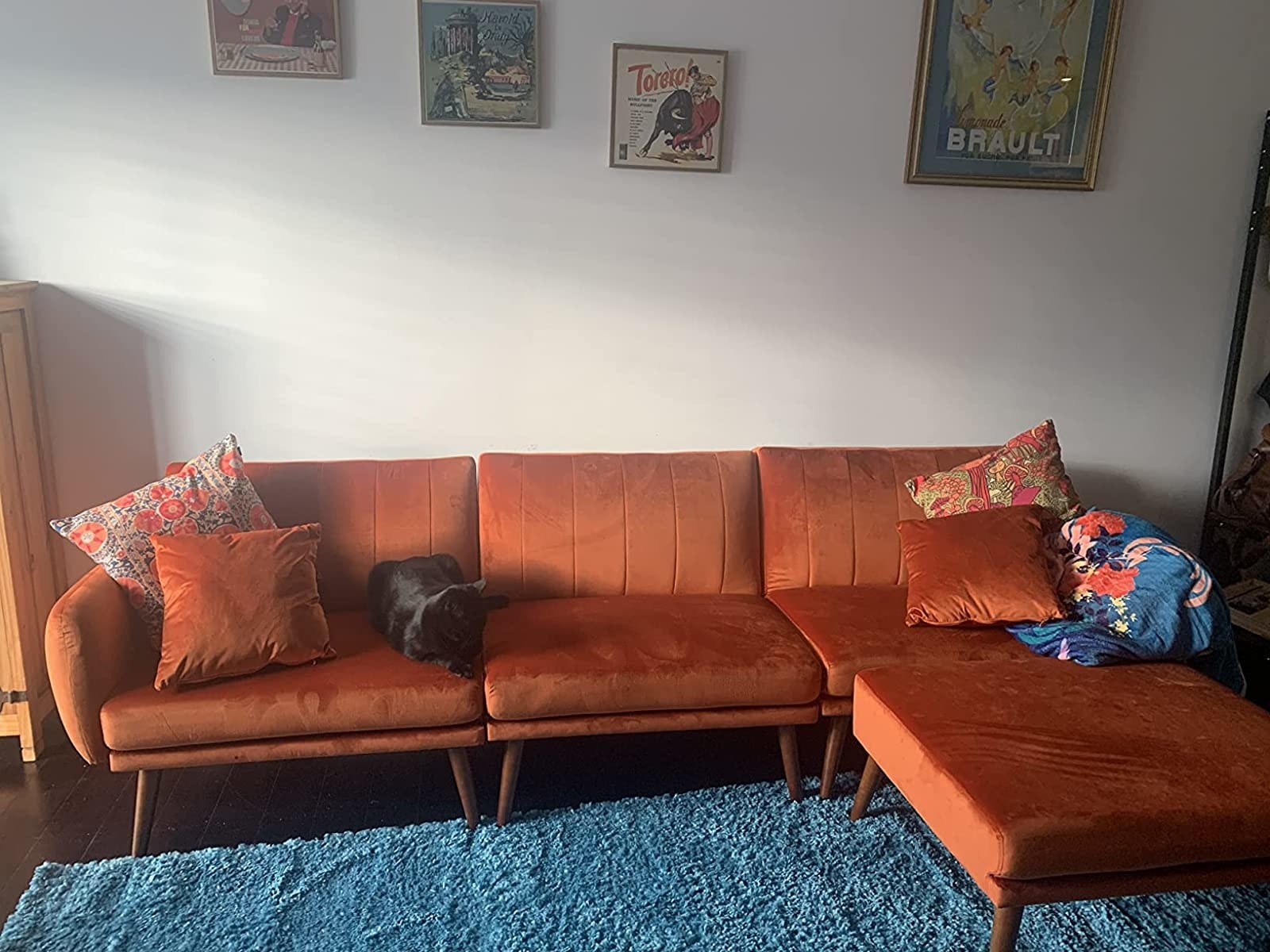 a reviewer&#x27;s orange couch