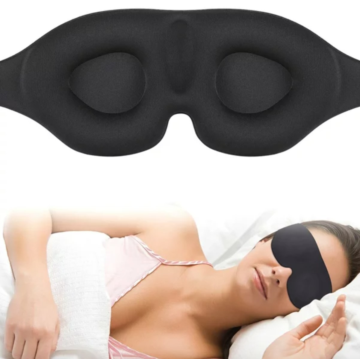 model wearing the black sleep mask