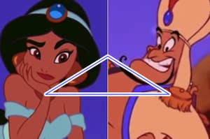 Jasmine and Genie with a triangle in the middle