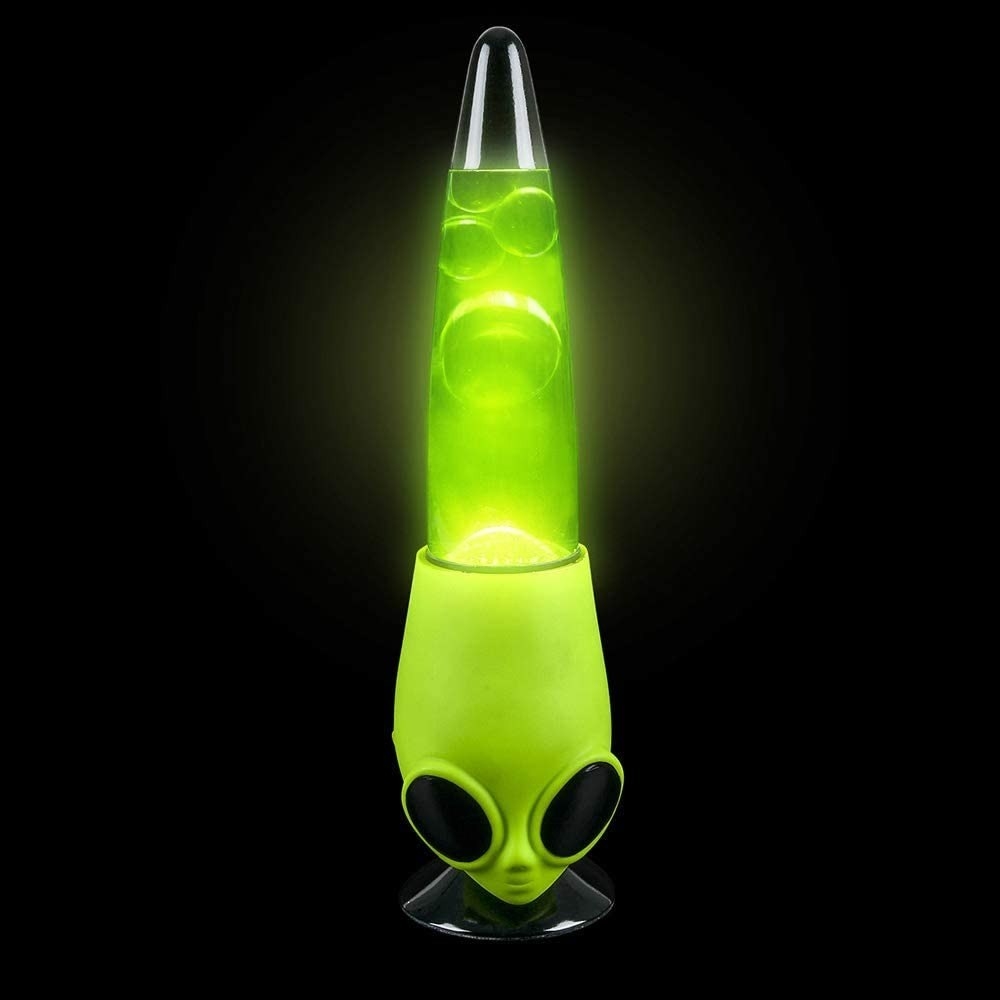 lámparas de lava con diseño de cara de extraterrestre y color verde