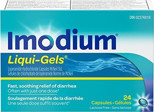 the box of imodium in front of a plain background