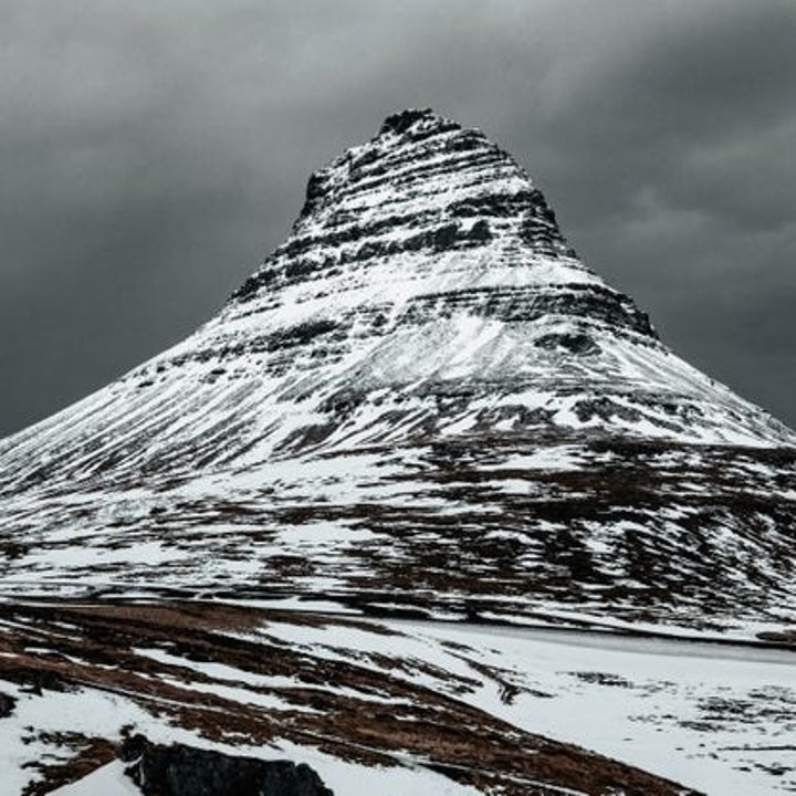 The Kirkjufell mountain, looking like a horn or arrowhead