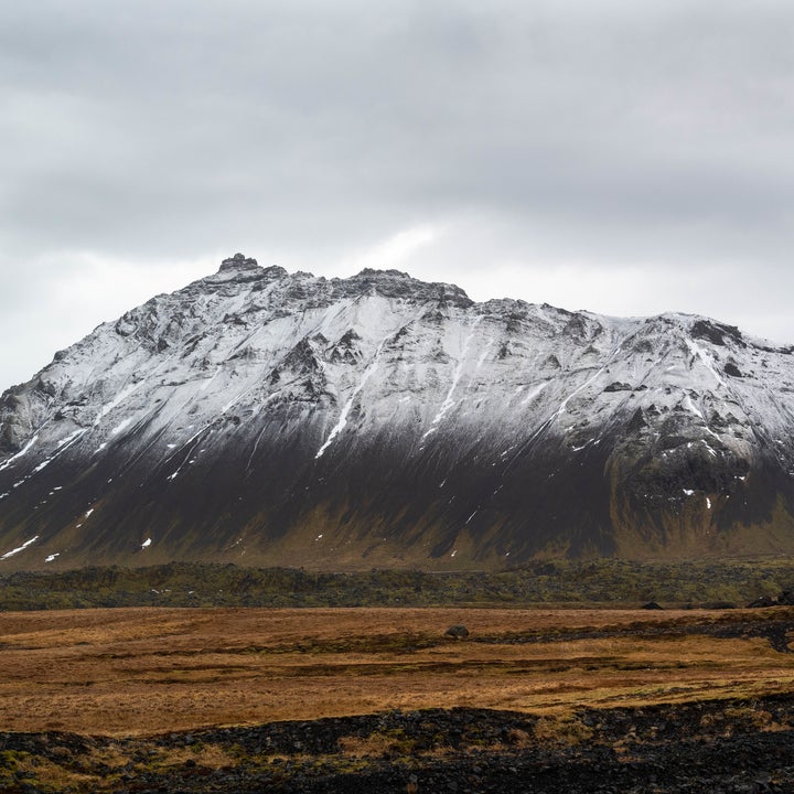 Snæfellsjökull National Park dusted with snow in Iceland