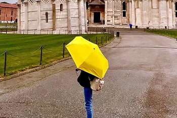 reviewer's photo of the umbrella in yellow