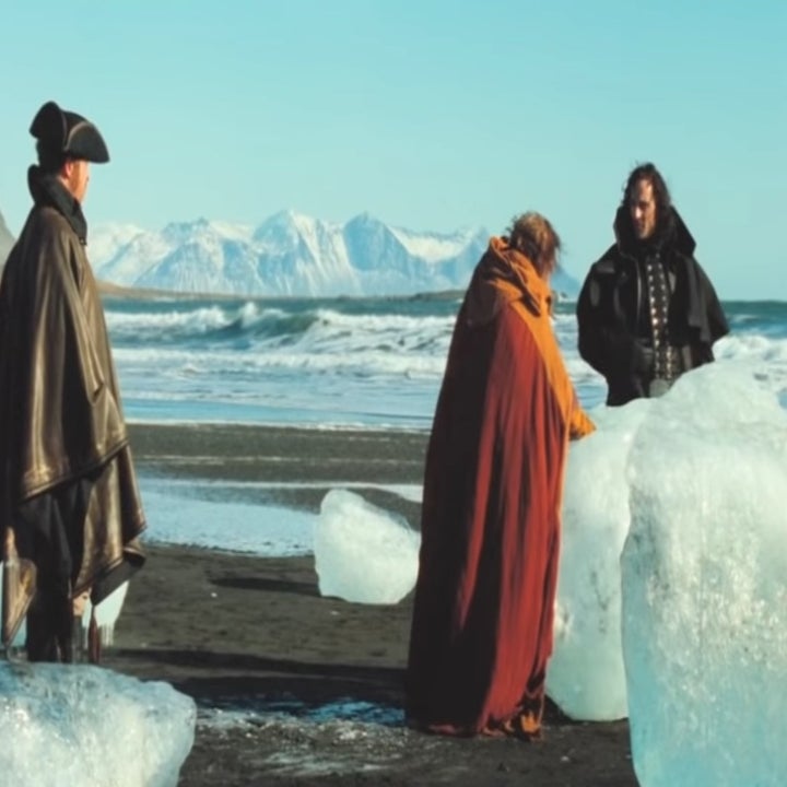 Characters in Stardust using the icebergs on the Diamond beach to check runes