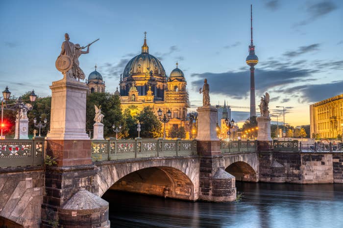 The Cathedral, the TV Tower, and the Schlossbruecke in Berlin at dawn