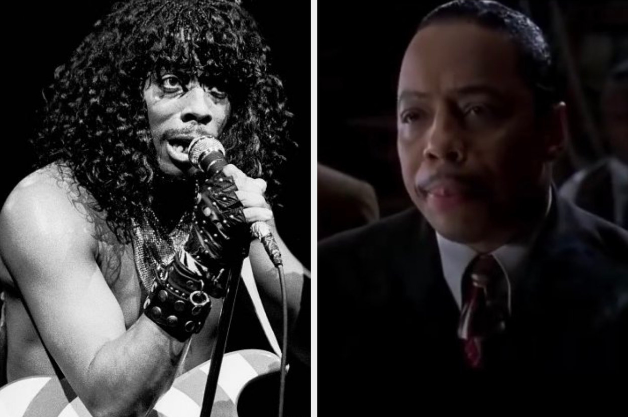 A picture of American musician Rick James onstage at the Holiday Star Theater, Merrillville, Indiana, September 9, 1983 (L) and on the right he is pictured as Spanky Johnson in Life