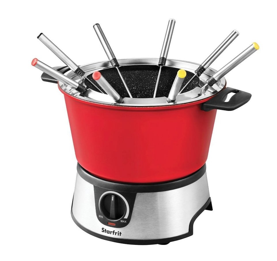 A red electric fondue set