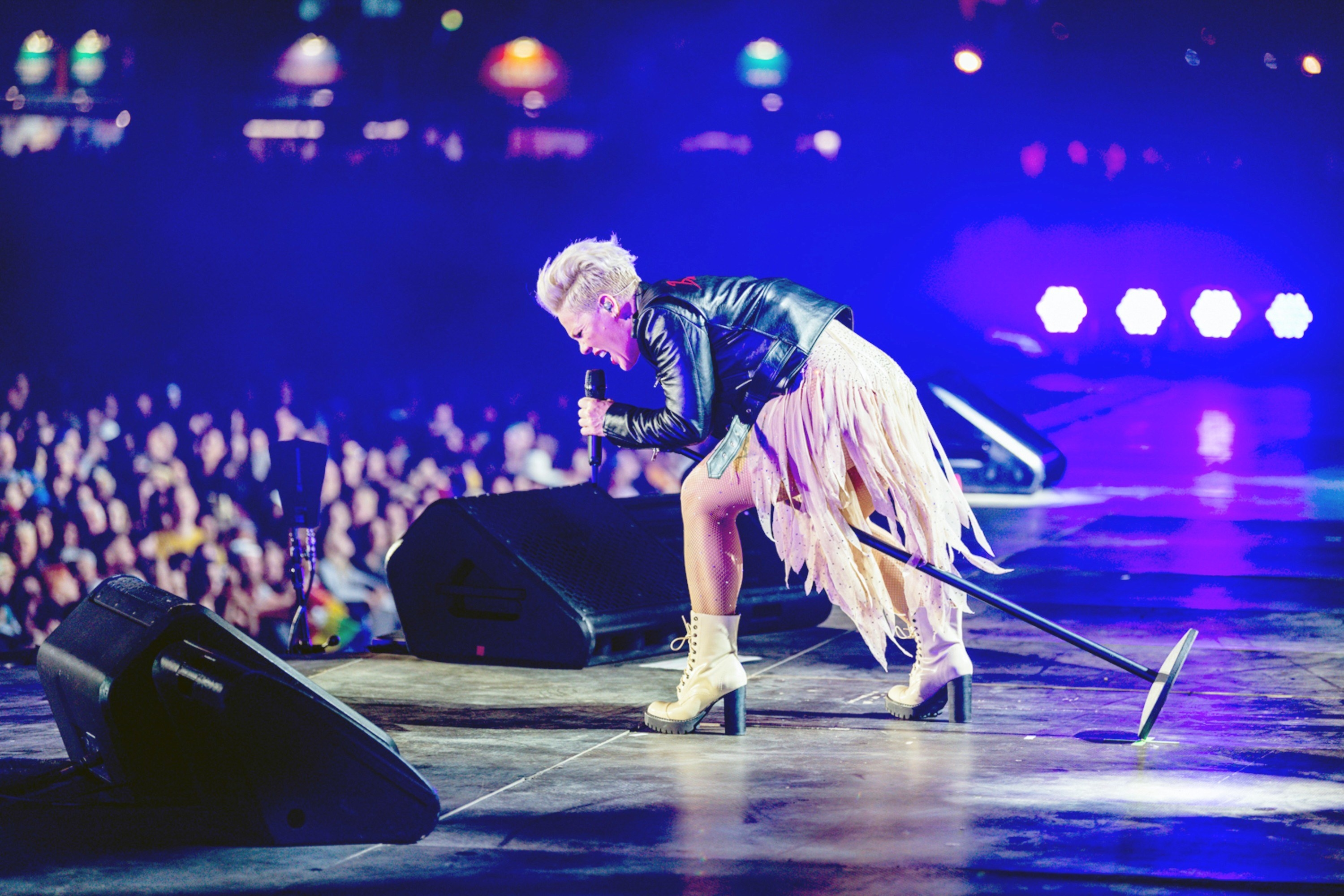 Pink performs on a stage
