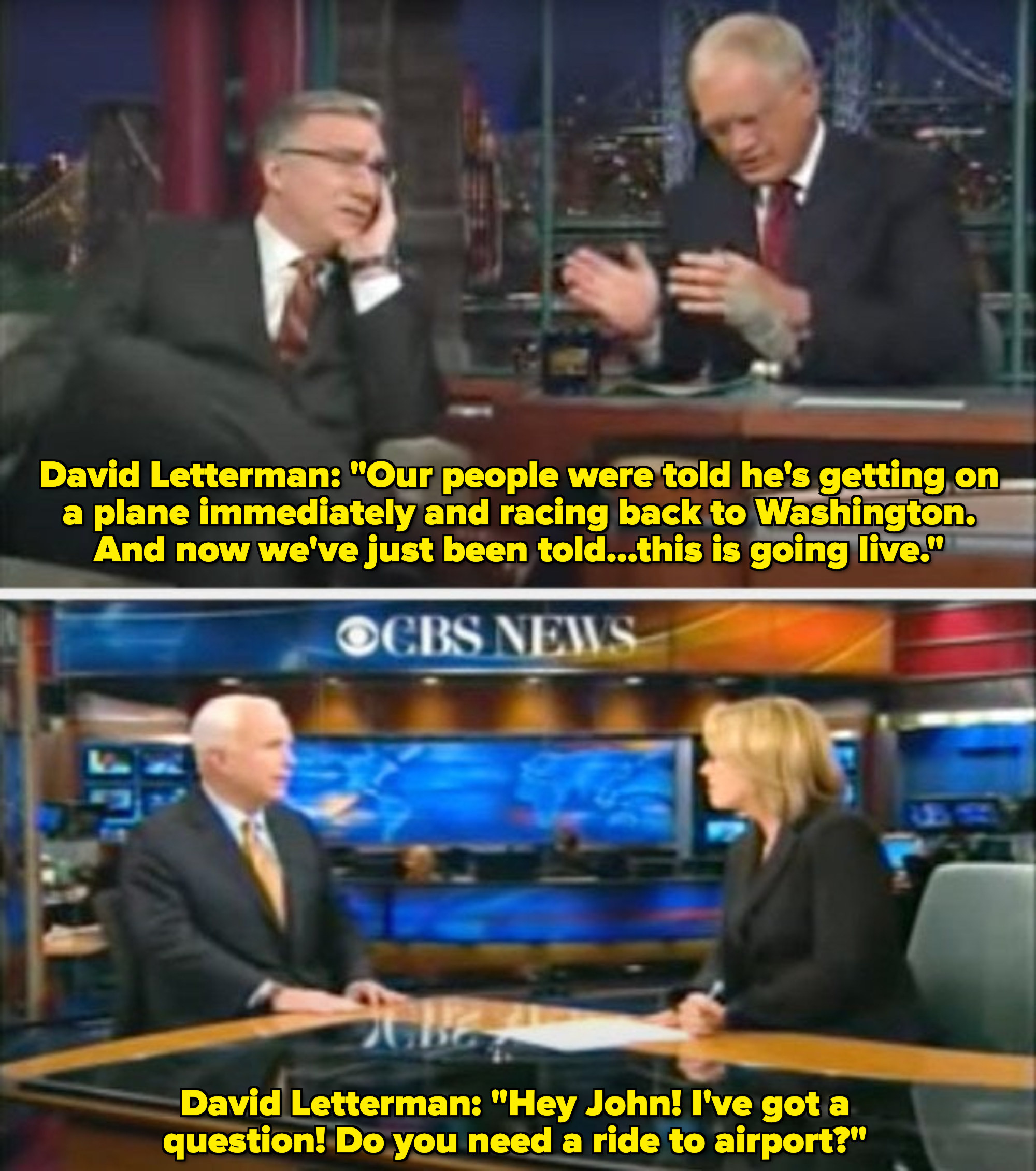 David Letterman discovers John McCain doing another interview on CBS