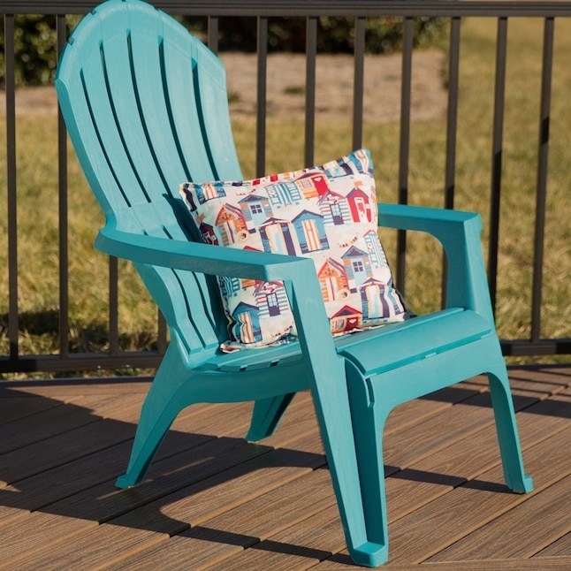 the stackable teal plastic frame Adirondack chair