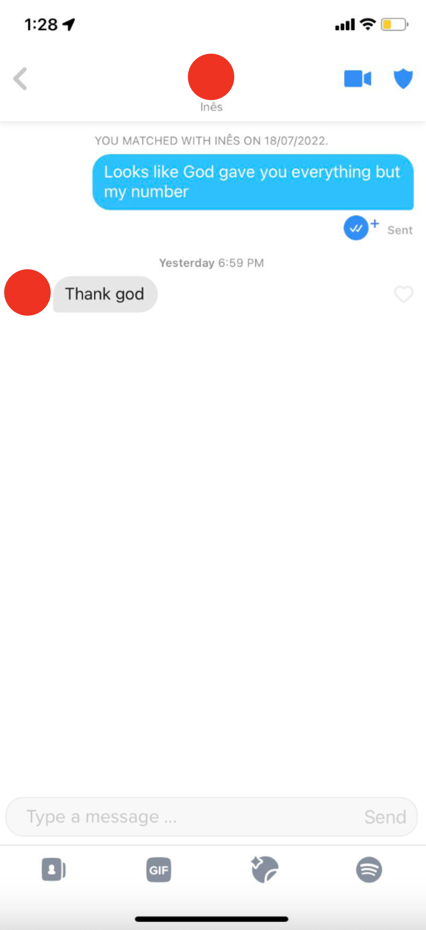 Message exchange ending in, &quot;thank god&quot;