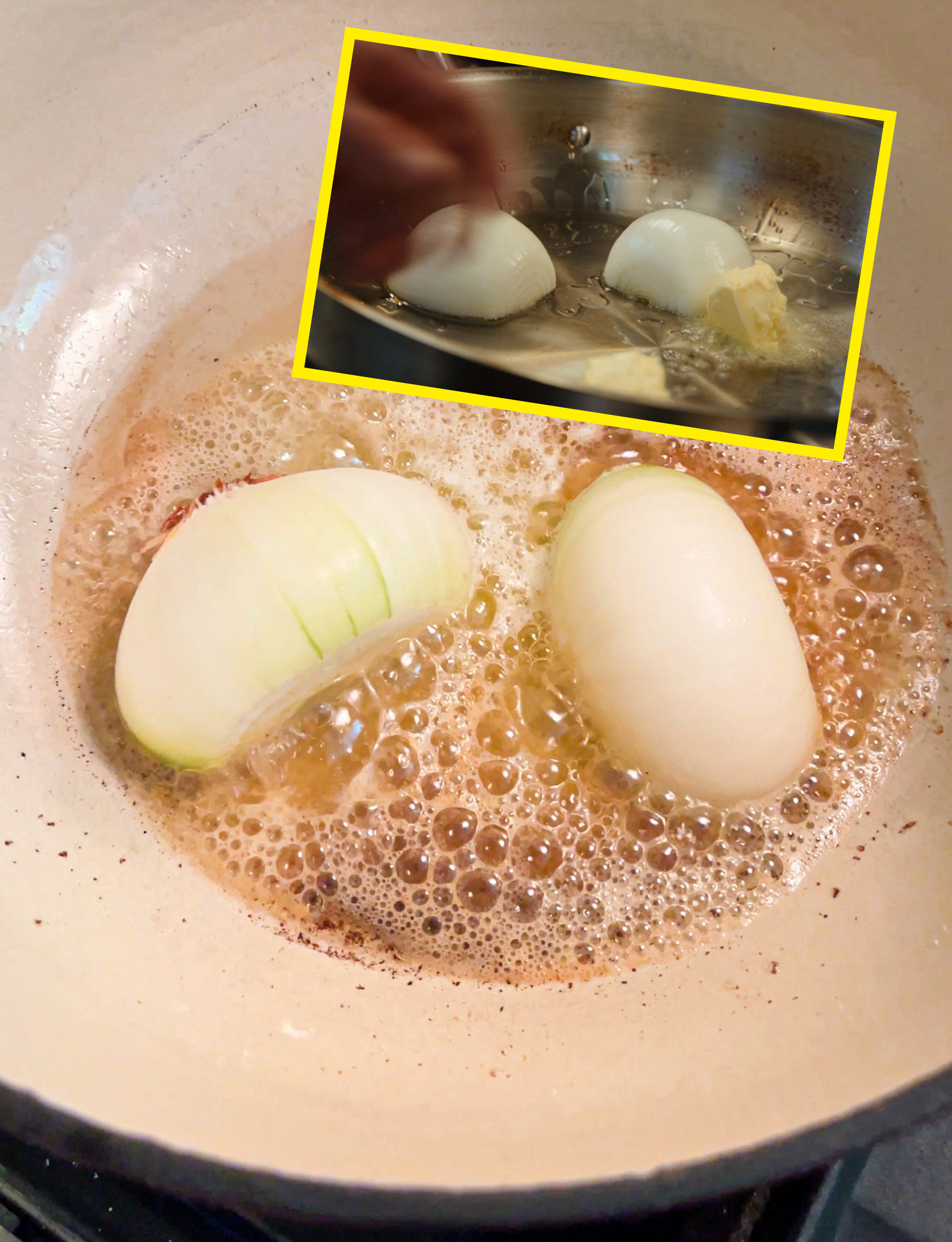 onions searing in brown butter