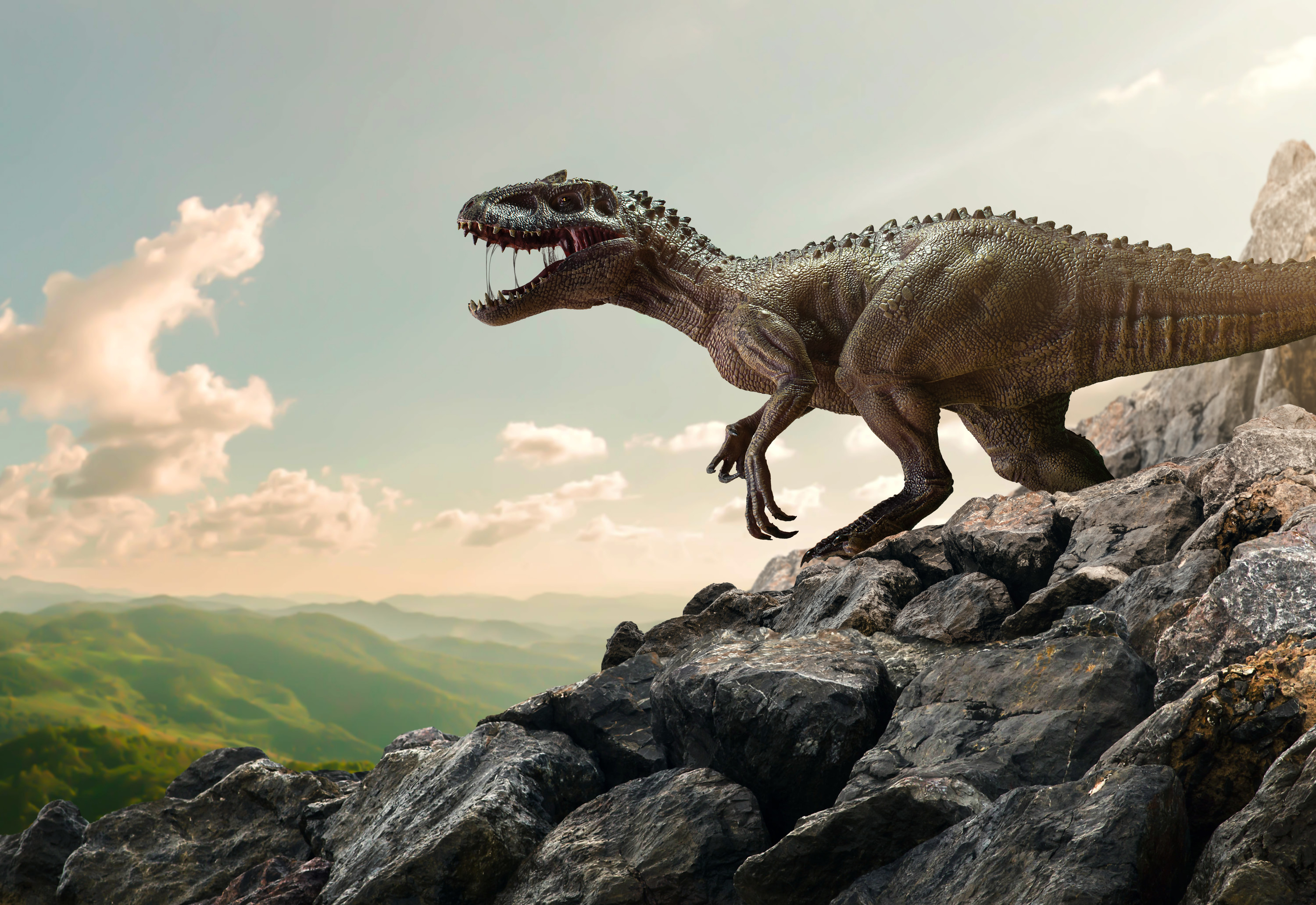 Illustration of a dinosaur on a mountain