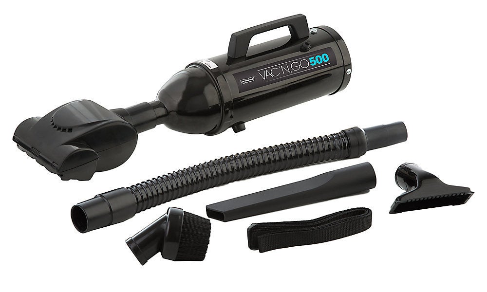 the black handheld vacuum and attachments