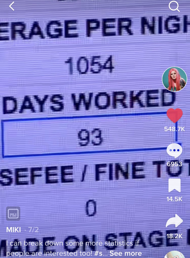 spreadsheet section showing she worked 93 days