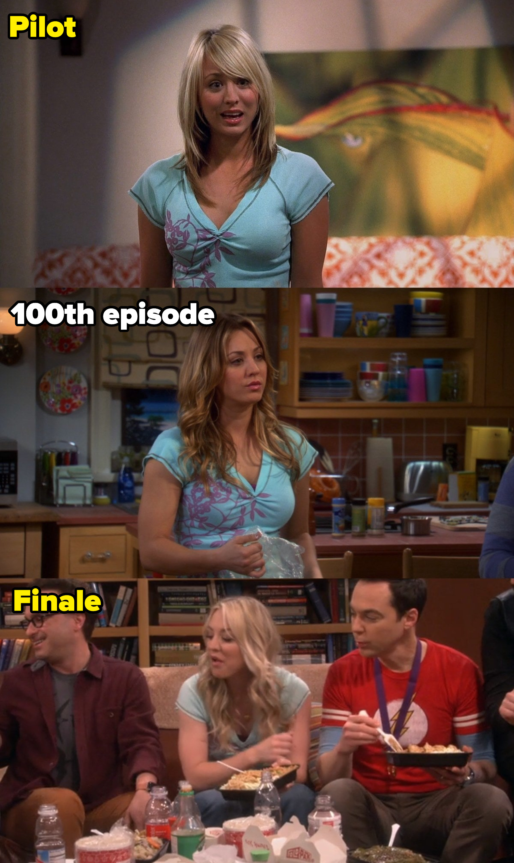 Penny wearing the same shirt over various Big Bang Theory episodes
