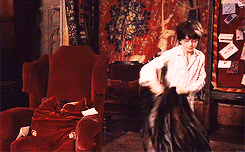 Harry Potter putting on the invisibility cloak.