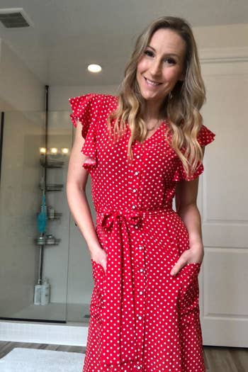 reviewer in the red polka dot dress