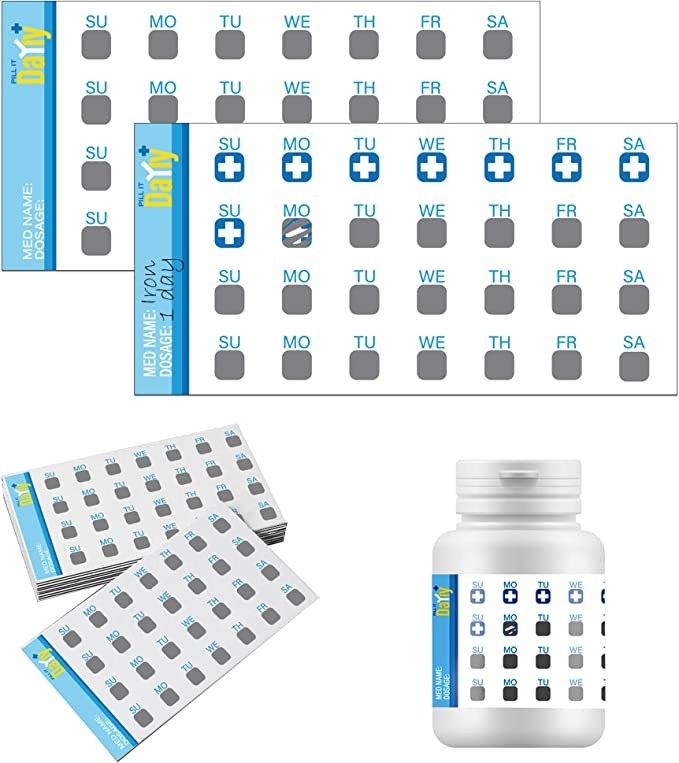 The sticker sheets and a pill bottle