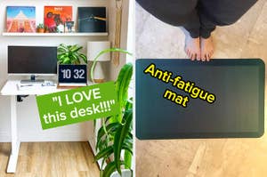 reviewer's standing desk and reviewer's anti-fatigue mat