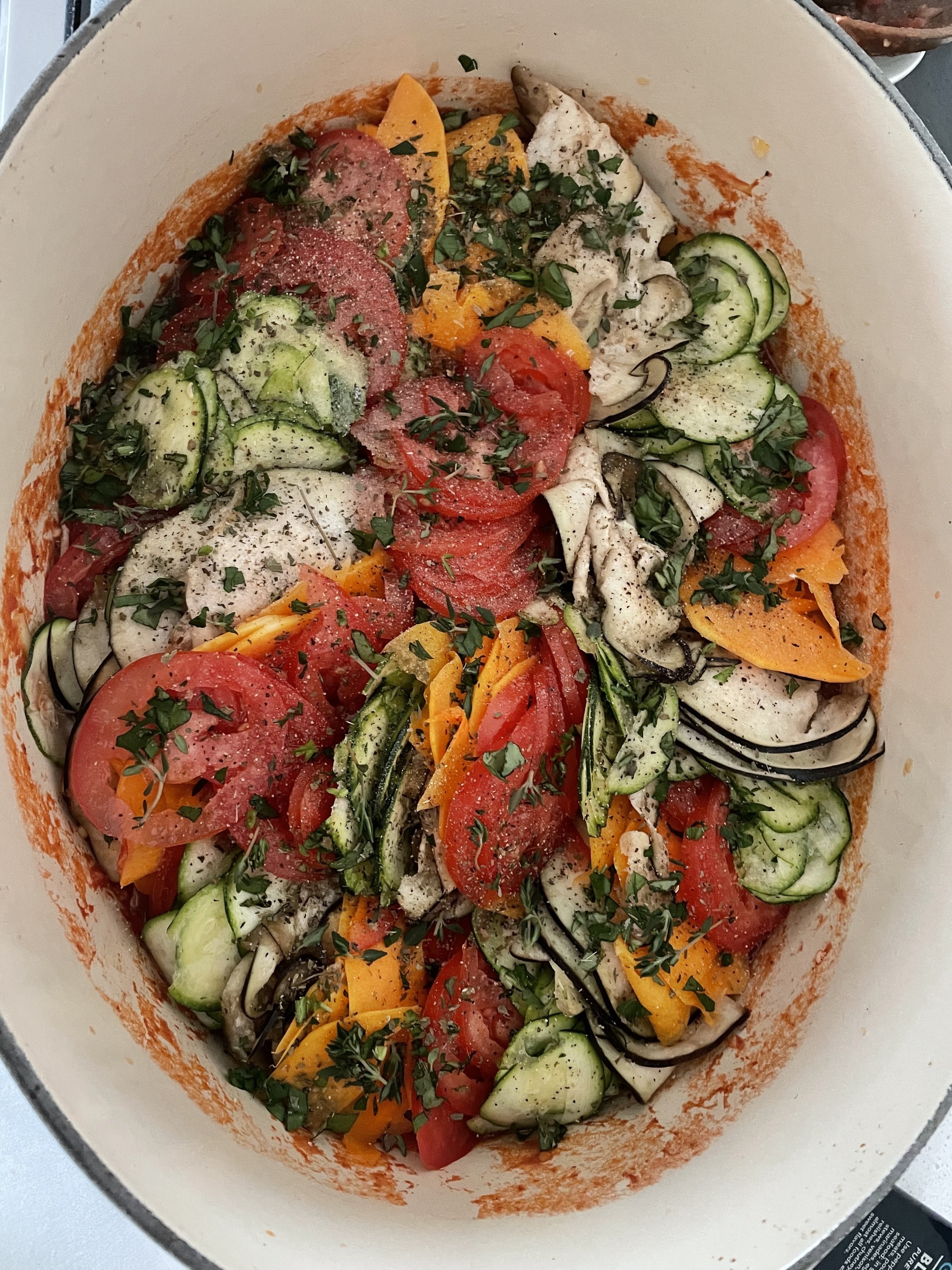 Ratatouille made with roasted vegetables.