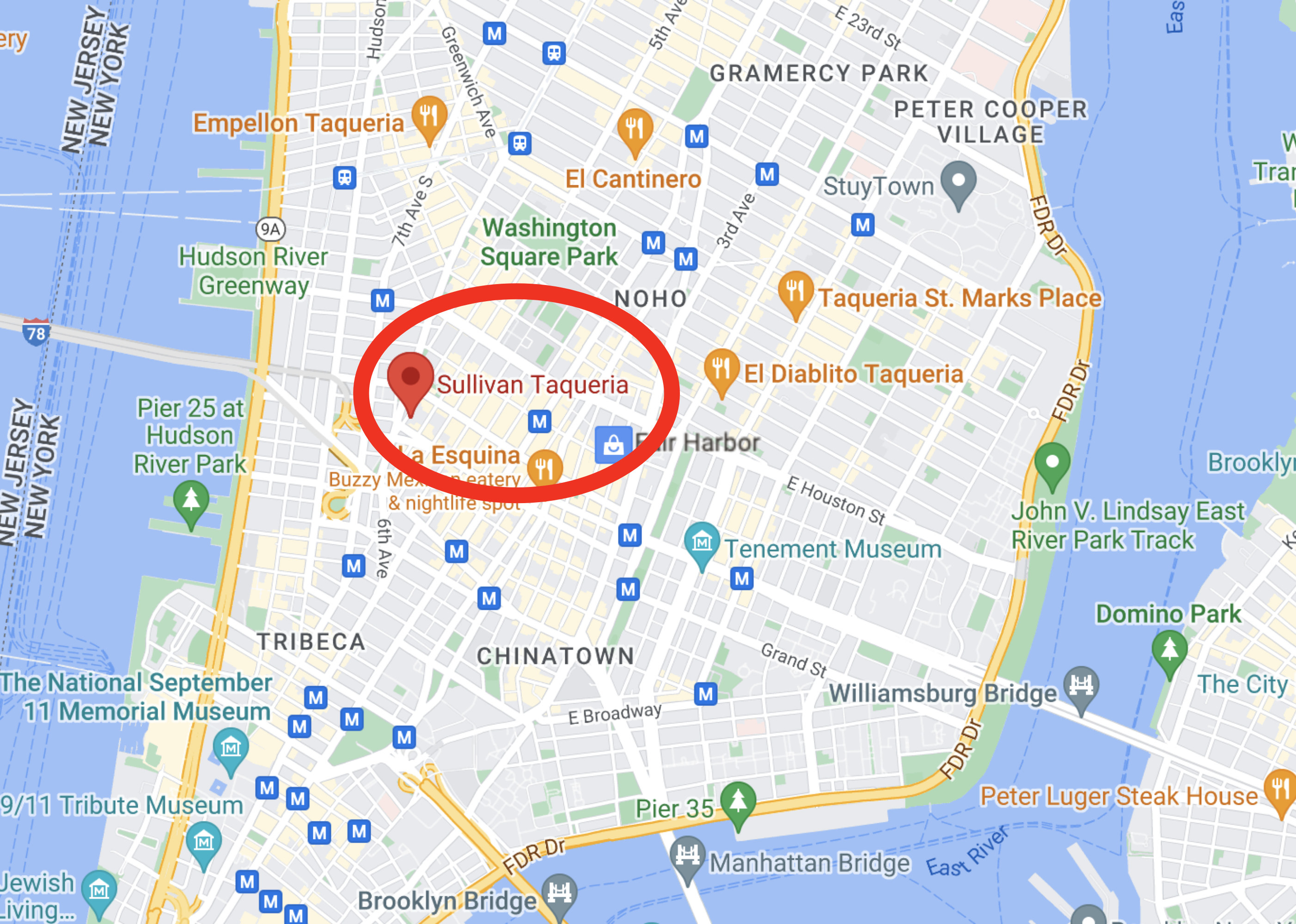 Sullivan Taqueira circled on a map