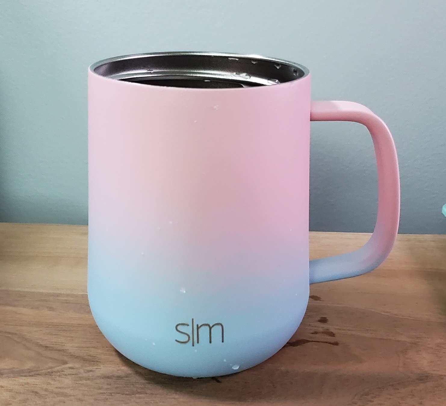Reviewer&#x27;s photo of the blue and pink ombre mug