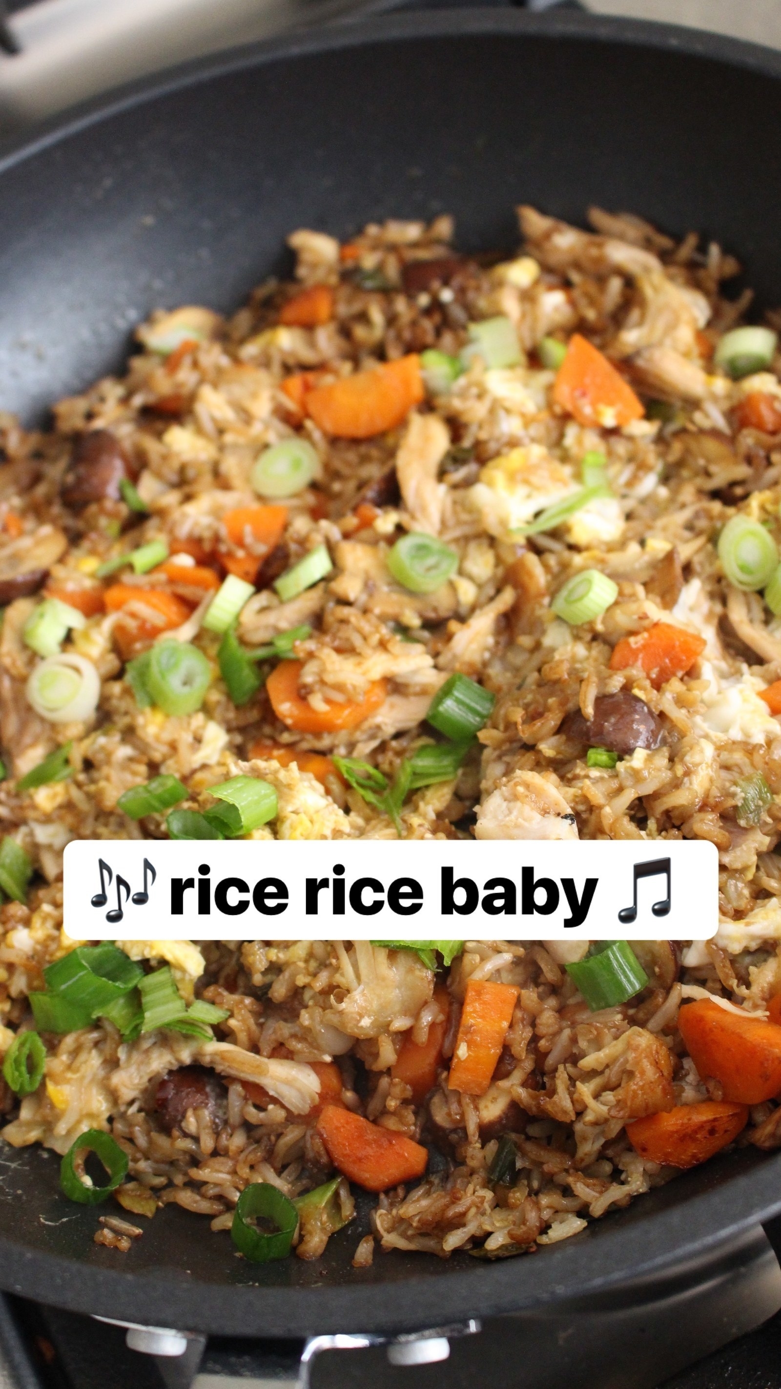 A skillet of fried rice.