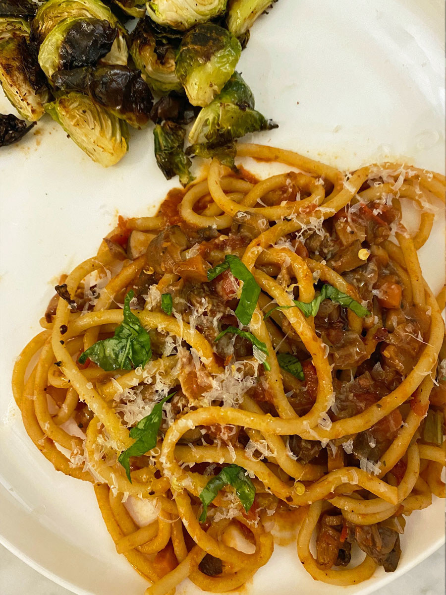 Spaghetti Bolognese on a plate.