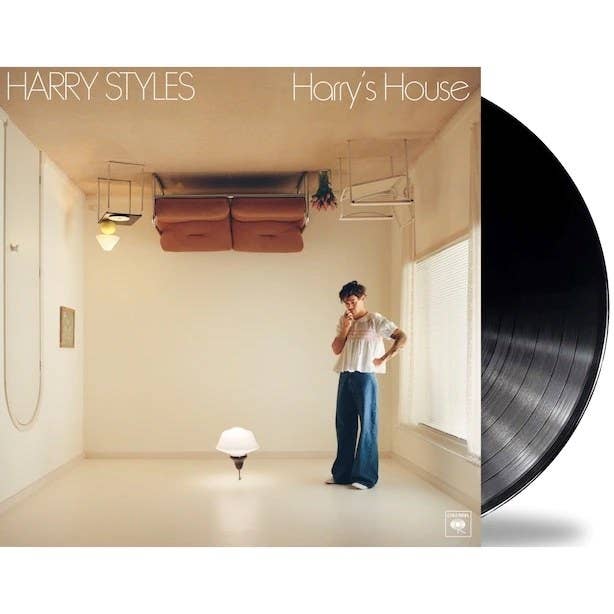 the cover of the vinyl with the record peeking out in front of a plain background