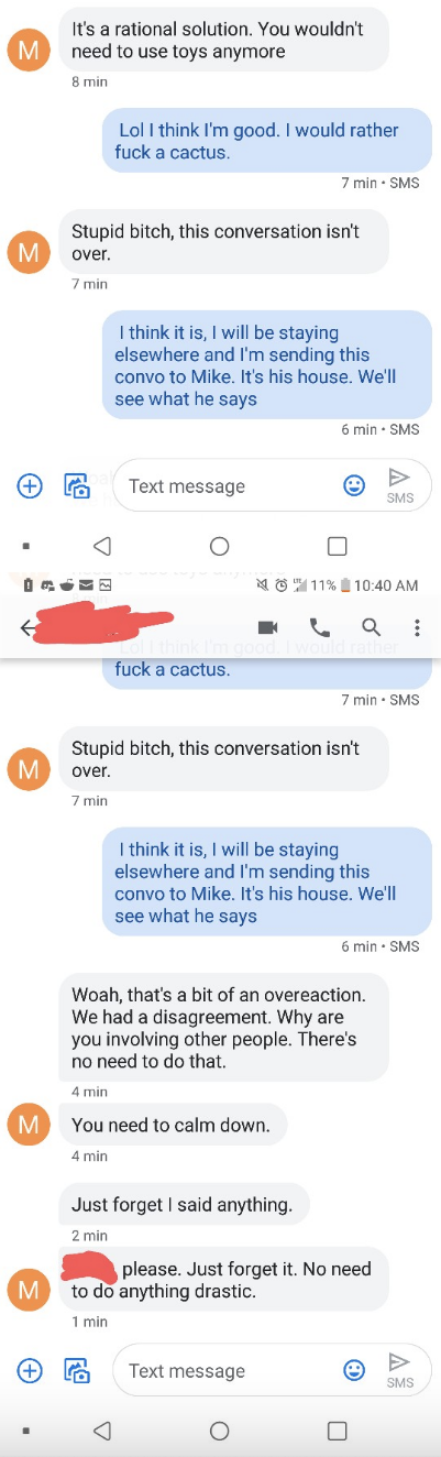 Screen shot of a text exchange