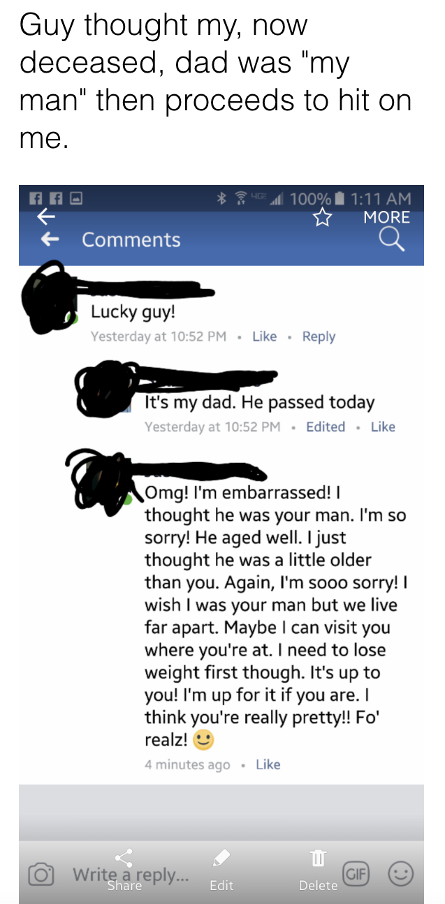 Screen shot of a FaceBook comment