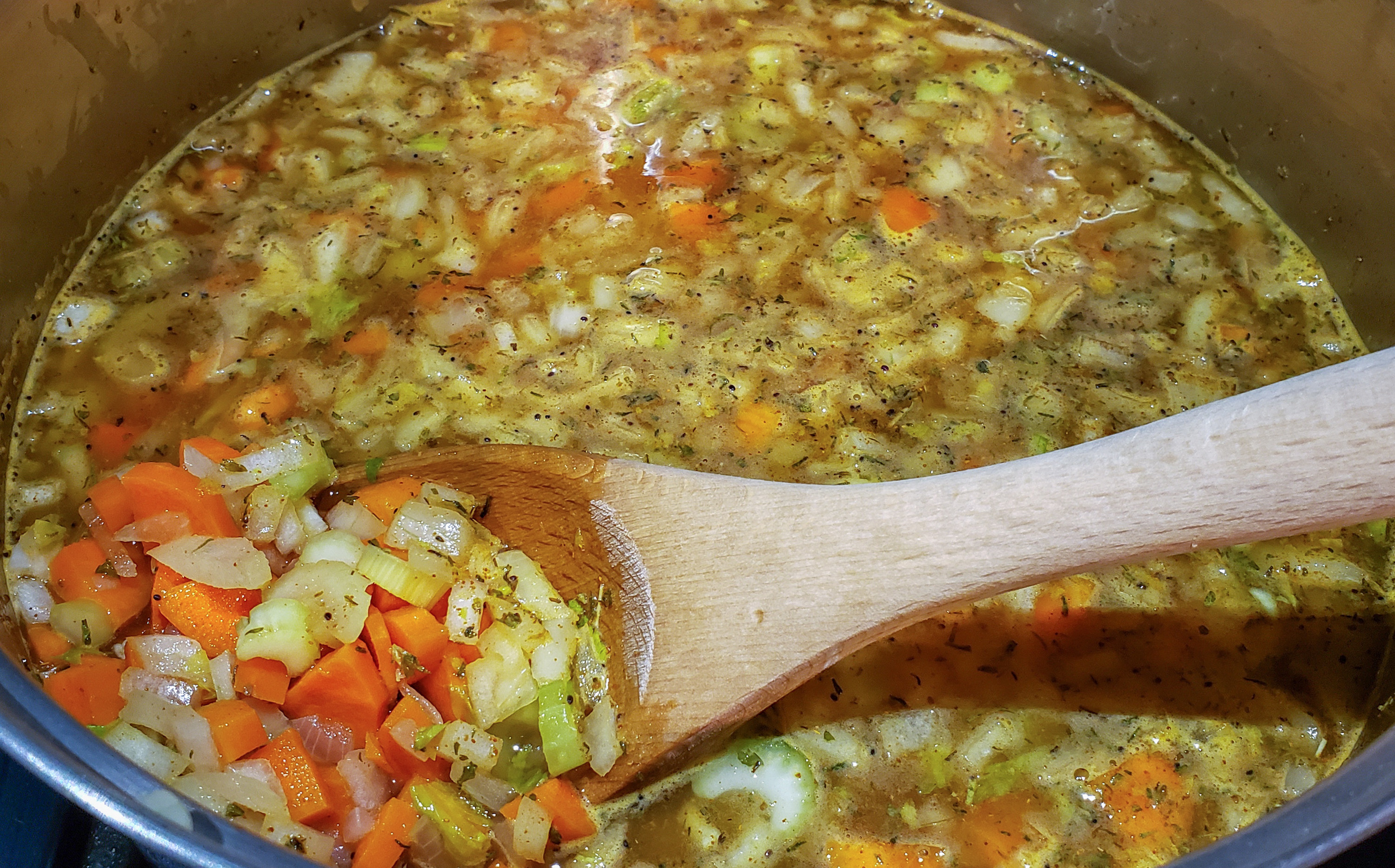 Pot of vegetable soup.