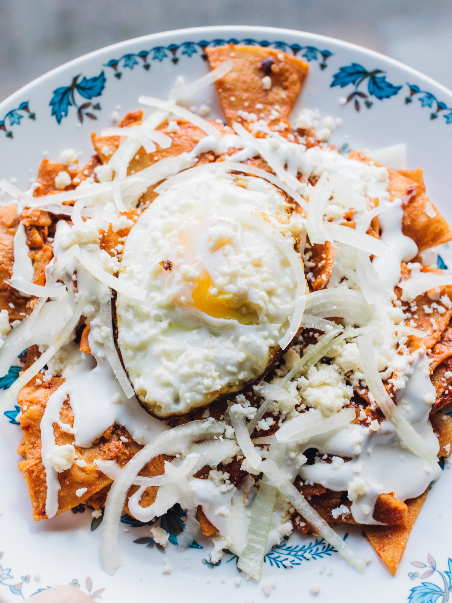 Chilaquiles with a fried egg.a