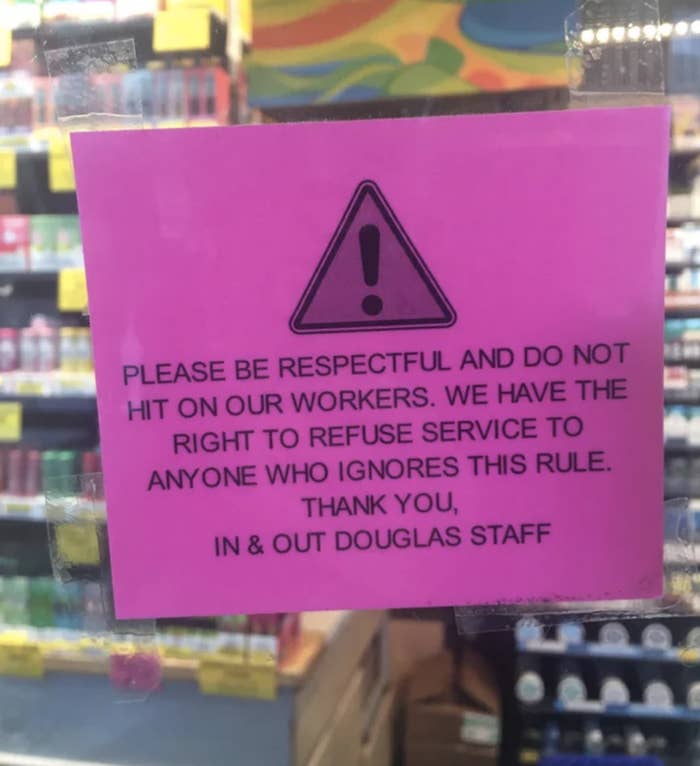 A sign asking patrons to not hit on the workers