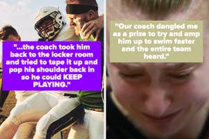 Injured football player and a crying athlete 