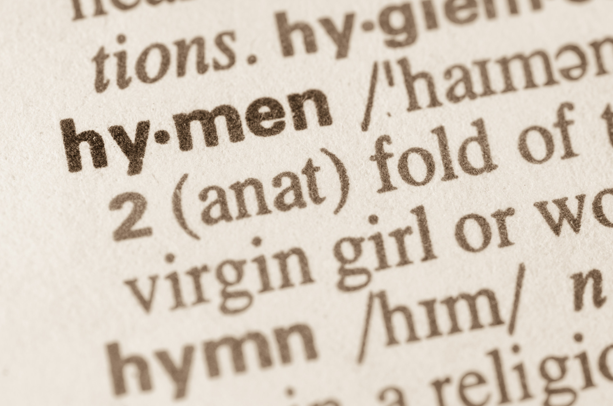 Close-up of dictionary definition of hymen