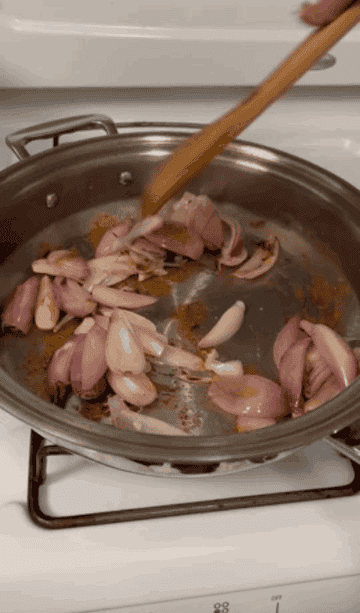 shallots cooking in the pan