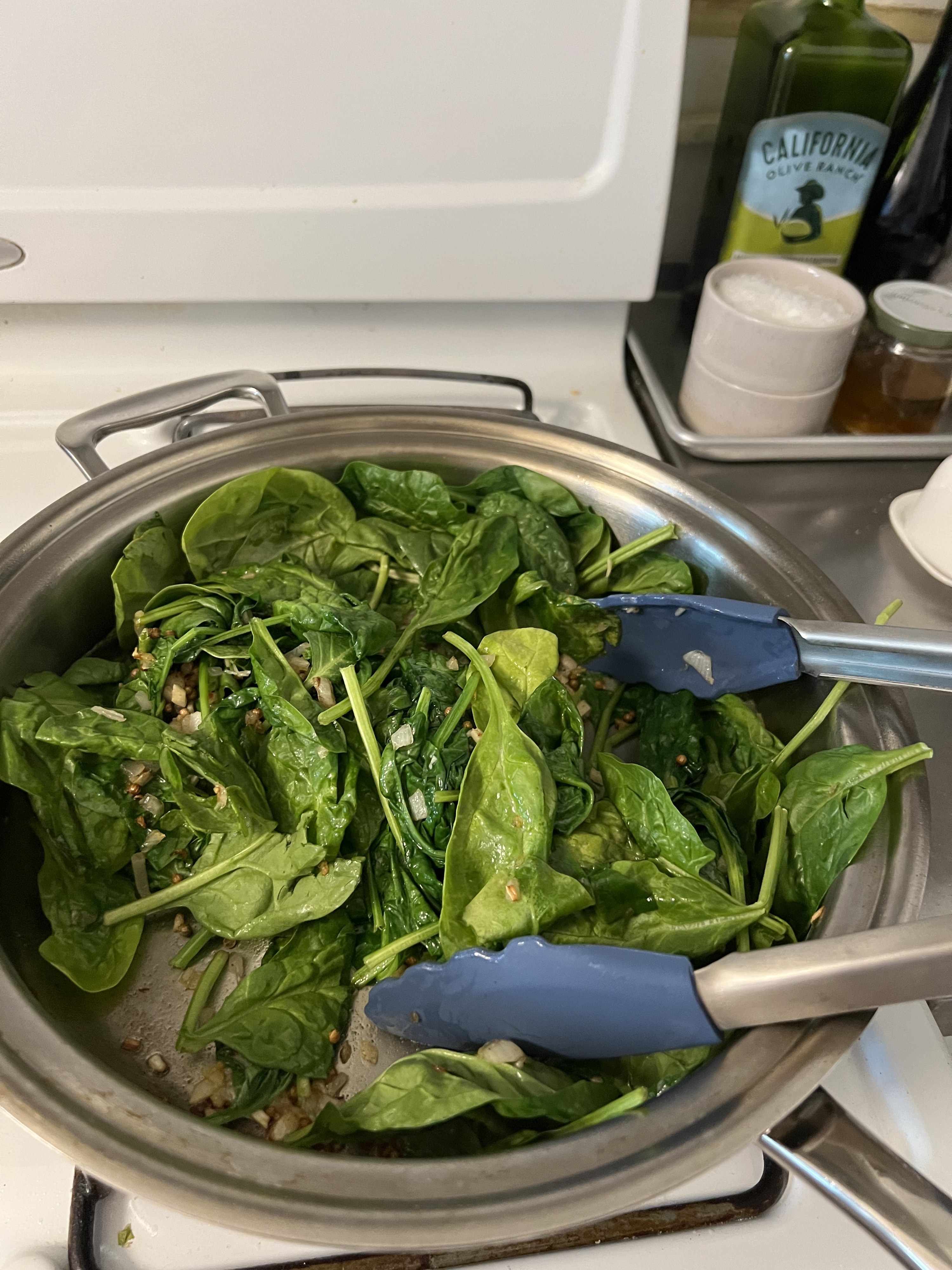 spinach cooking in pan