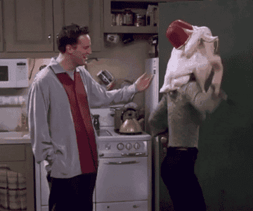 chandler from friends saying i love you to monica wearing a turkey on her head