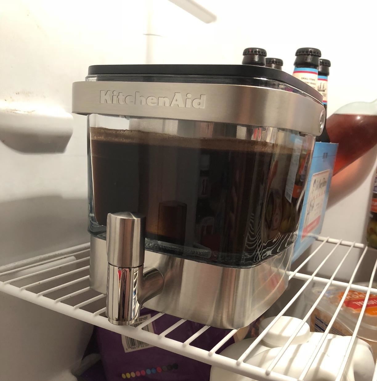 reviewer image of cold brew maker sitting in the fridge