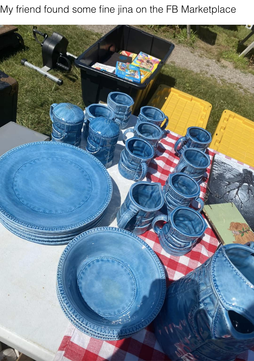 blue china on a table