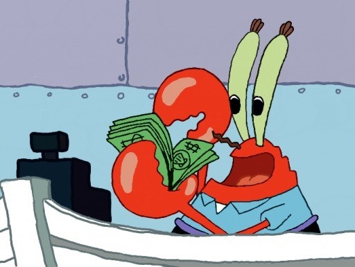 a lobster counting money