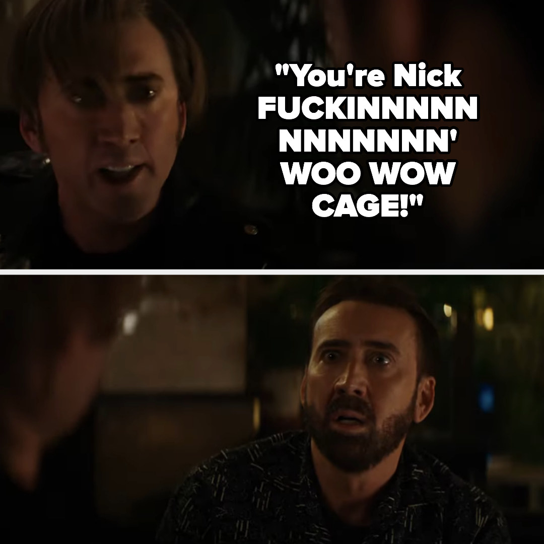 Nic Cage says the line to a shocked nic cage playing himself