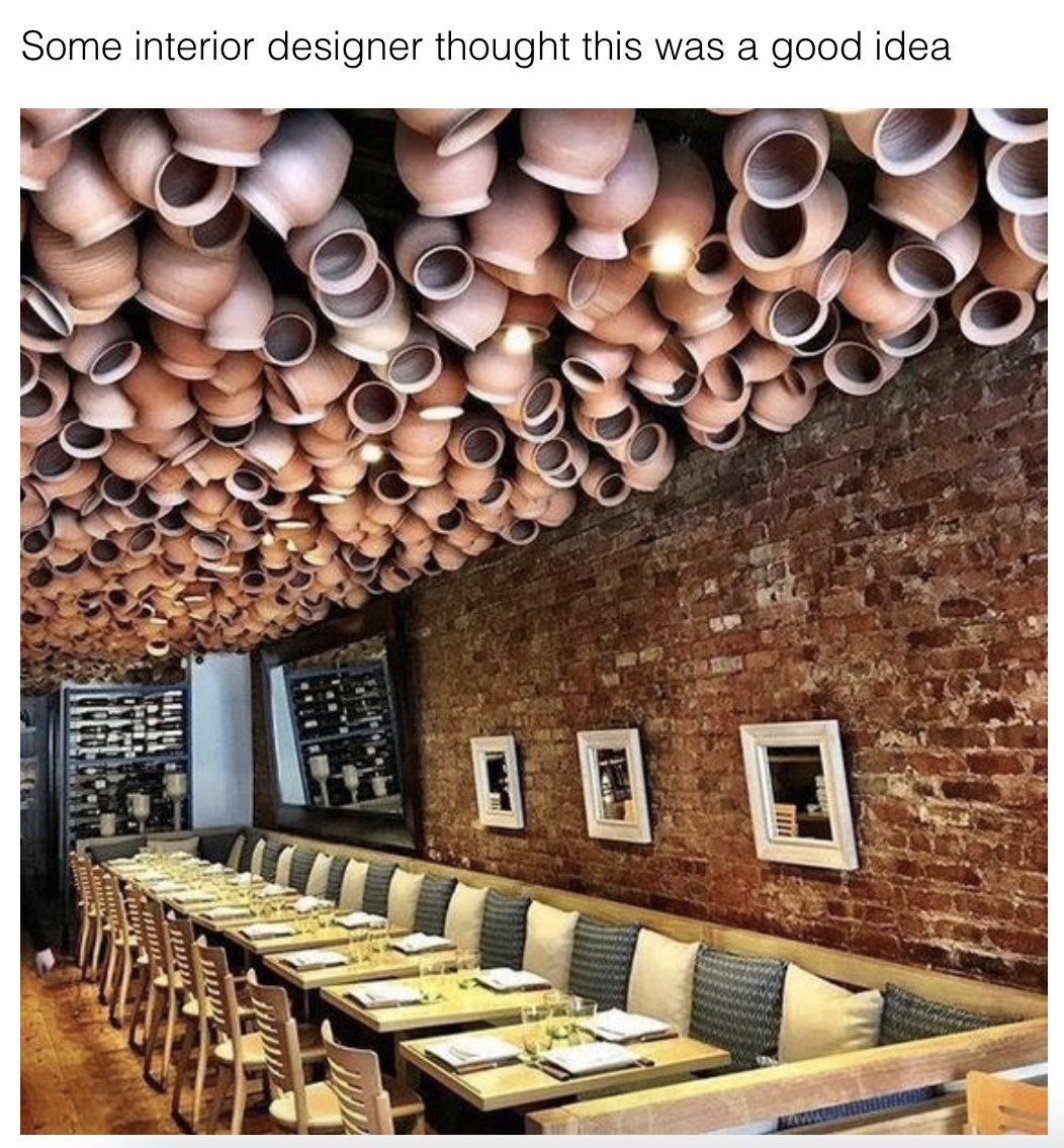 restaurant with mugs on the ceiling