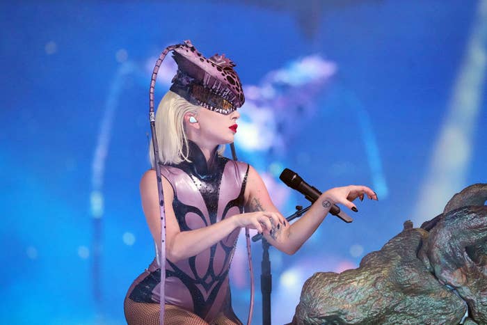 Lady Gaga making claw hands on stage