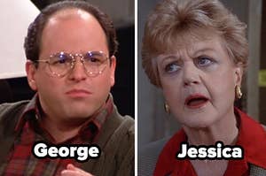 A picture of Jason Alexander as George Contanza (L) and on the right Angela Lansbury as Jessica Fletcher in Murder She Wrote