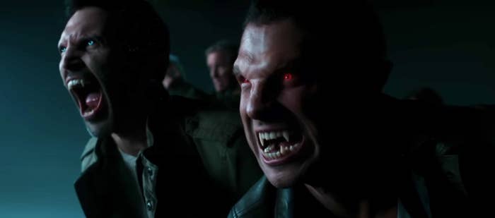 scene of the character barring teeth as werewolves